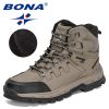 BONA 2022 New Designers Action Leather Hiking Shoes Men Winter Trekking Ankle Boots Man Top Quality Fashion Plush Boots Male