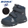 BONA 2021 New Designers Plush Hiking Shoes Children Non-slip Boots Teenagers Trekking Shoes Kids High Top Sneakers Boys Girls